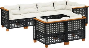 vidaXL Set canapele de grădină cu perne, 7 piese, negru, poliratan