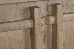 Bufet din lemn de ulm reciclat, natur, cu 4 uși și decor geometric în relief, aspect rustic, finisaj natural, 96 x 230 x 48 cm, „Ervino”