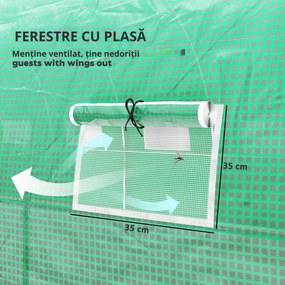Outsunny Seră de grădină tunel 24m² 8L x 3l x 2H m - 16 ferestre, Ușă înfășurabilă oțel galvanizat, folie PE, Verde | Aosom Romania