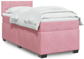vidaXL Pat box spring cu saltea, roz, 80x200 cm, catifea