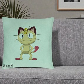 Perna Personalizata Meowth Pokemon, 40x40 cm, Verde Menta, Husa Detasabila, Perna Inclusa, BEKZ®