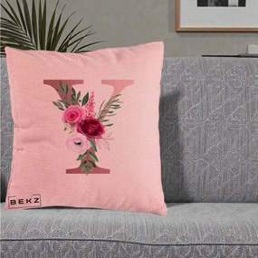 Cadou Personalizat - Perna Personalizata Monograma Rose Gold Litera Y, 40x40 cm, Roz, Husa Detasabila, Perna Inclusa, BEKZ®