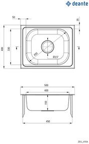 Chiuvetă din inox, 1-cuvă, Techno, ZEU_010A