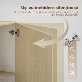 HOMCOM Servantă de Bucătărie, Mobilier de Bucătărie cu 6 Compartimente cu Uși Soft Close pentru Living, Sufragerie, Alb și Lemn | Aosom Romania