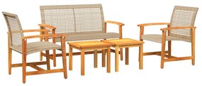 367606 vidaXL Set mobilier de grădină, 5 piese, poliratan bej/lemn de acacia