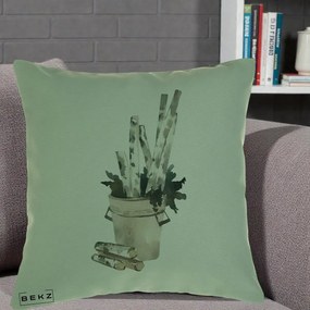 Perna Decorativa Butuci de Mesteacan Watercolor, 40x40 cm, Verde, Husa Detasabila, Perna Inclusa, BEKZ®