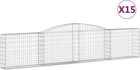 vidaXL Coșuri gabion arcuite 15 buc, 400x30x80/100 cm, fier galvanizat