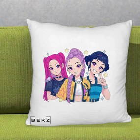 Perna Personalizata K-pop HUNTRX Trio Anime Stele, 40x40 cm, Alb Pufos, Husa Detasabila, Perna Inclusa, BEKZ®