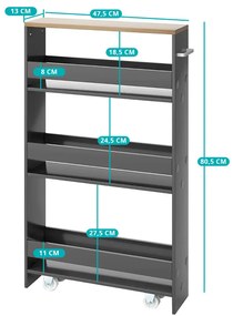Raft de depozitare pe 4 niveluri, cu rafturi deschise, gri