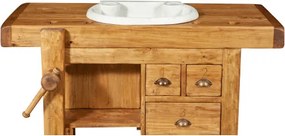 Mobilier de baie, L116 63 H90 cm, 4 sertare, natur, lemn masiv, chiuveta din marmura