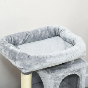 PawHut Ansamblu pentru pisici cu stalpi din sisal, pat si 2 case cu tapiterie de plus, 59x39x83cm, gri | Aosom Romania