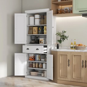 HOMCOM Armoire de cuisine buffet cuisine multi-rangements rafturi reglabile 4 uși și sertar mare 76 x 40 x 183 cm alb | Aosom Romania