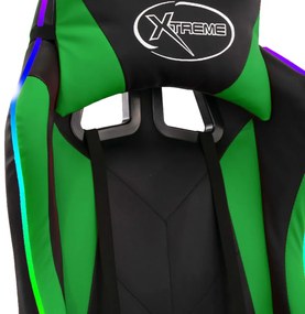 Scaun de jocuri cu LED RGB, verde si negru, piele ecologica 1, verde si negru, Fara suport de picioare