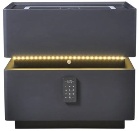 Noptieră inteligentă multifuncțională, sertar tip seif cu parolă, încărcare Wireless, difuzor Bluetooth, iluminare LED touch în 3 culori, Negru