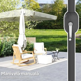 Outsunny Umbrelă de Grădină 2x3 m Inclinabilă cu Deschidere cu Manivelă, Orificiu de Ventilație și Margine cu Volane, Umbrelă de Exterior Dreptunghiulară Anti-UV 50+ din Aluminiu și Poliester de 180 g/㎡, Crem | Aosom Romania