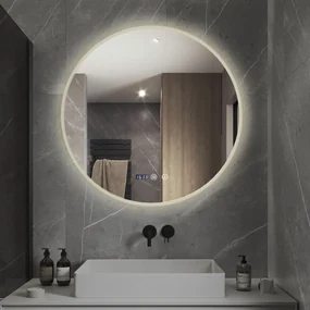 Oglindă Baie LED și Dezaburire, Ceas, Senzor Touch, Lumina Rece, Caldă și Neutră, 70 cm, Rama Acril