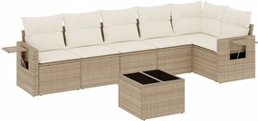 vidaXL Set canapele de grădină, 7 piese, cu perne, bej, poliratan