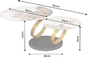Masuta de cafea moderna cu doua blaturi rotative din ceramica DANCING RINGS 80-135cm