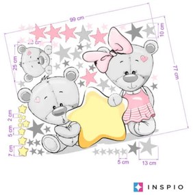 INSPIO Autocolant ursuleți cu stele roz