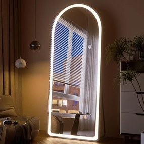 Oglindă LED Arcuită, 3 tipuri de Culoare, Intensitate reglabilă, Control Touch, Sticlă HD, Cadru Aluminiu, cu Suport, 160x50 cm