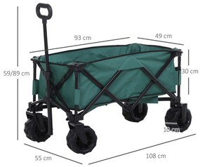 Outsunny Cărucior de Grădină cu Mâner Telescopic, Cărucior pentru Transport Obiecte până la 70 kg, 108x55 cm, Verde | Aosom Romania