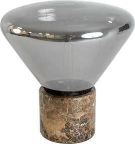 Lampa de masa din sticla fumurie si marmura portelanata maro