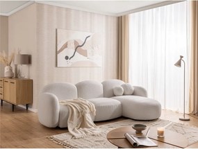 Colțar crem cu tapițerie din țesătură bouclé (cu colț pe partea dreaptă/cu șezlong) Orbit – Ropez