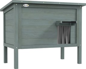 PawHut Casa pentru pisici adăpost de exterior din lemn ridicată cu acoperiș deschis izolată 85 x 50 x 68,5 cm gri închis și negru | Aosom Romania