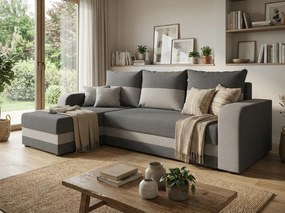 Canapea extensibila reversibila pe colt in forma de L VALERIO 238x140 cm, gri inchis/gri deschis + 2 pernute GRATUIT