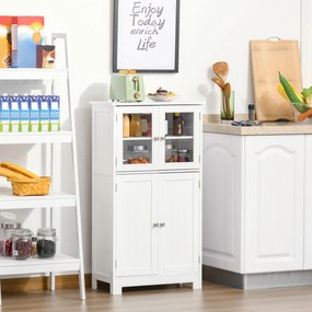 kleankin Mobile Bagno con 2 Armadietti e Ante in Vetro, Mobiletto Bagno Salvaspazio con Ripiano Regolabile, Armadietto da Terra per Sala da Pranzo, Salotto, Soggiorno, Cucina, 60x30x108.5 cm, Bianco | Aosom Romania