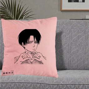 Perna Personalizata Levi Ackerman Inima, 40x40 cm, Roz, Husa Detasabila, Perna Inclusa, BEKZ®