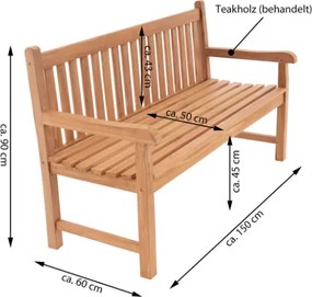 Bancă de grădină DIVERO lemn masiv 3 locuri 150 cm