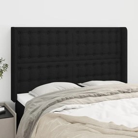 Tablie de pat cu aripioare, negru, 147x16x118 128 cm, textil 1, Negru, 147 x 16 x 118 128 cm