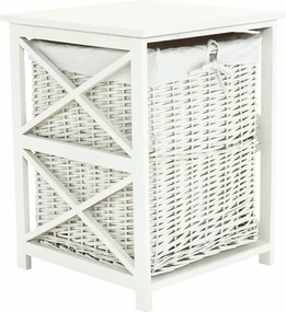 Cos de rufe RAFAELLO, alb, rachita/material textil, 46x46x60 cm