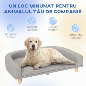 PawHut Canapea pentru Câini cu Picioare Înălțate și Pernă Detașabilă, 98x67x25 cm, Gri | Aosom Romania