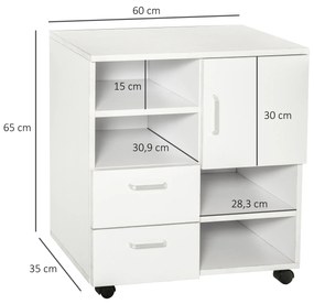 HomCom Comodă TV din Lemn 2 Sertare și o ușă, Alb, 60x65x35cm