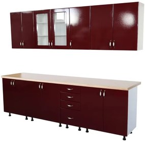 Bucatarie Zebra 260 cm din MDF Rosu Simplu cu blat termoizolant crem
