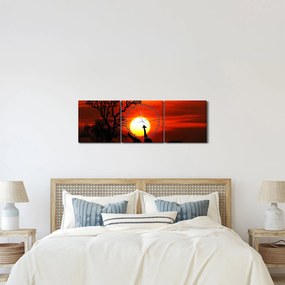 Tablou - Siluete animalelor la apus de soare (cu ceas) (90x30 cm)