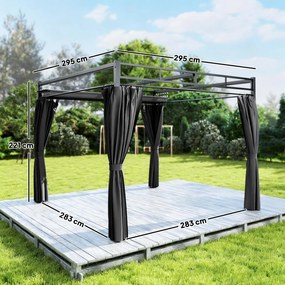 Outsunny Gazebo Pergolă 3x3 m cu Acoperiș Retractabil Glisant, 4 Pereți Laterali, Orificii de Drenare, Pergolă de Grădină din Poliester și Oțel, pentru Terasă, Curte, Exterior, UV30+, Gri Închis | Aosom Romania