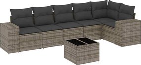 vidaXL Set canapele de grădină, 7 piese, cu perne, gri, poliratan