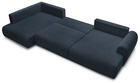 Colțar albastru închis extensibil/cu spațiu de depozitare cu tapițerie din catifea reiată (cu colț pe partea stângă/în formă de "U") Lucien – Bobochic Paris