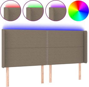 vidaXL Tăblie de pat cu LED, gri taupe, 203x16x118/128 cm, textil