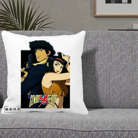 Perna Personalizata Cowboy Bebop Spike si Faye Poster, 40x40 cm, Alba Mata, Husa Detasabila, Perna Inclusa, BEKZ®