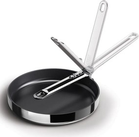 Tigaie adâncă Joseph Joseph Space 1000058, 24 cm, mâner pliabil, acoperire ceramică, utilizabilă la cuptor până la 232 °C, compatibilă cu plitele cu inducție, argintiu/negru