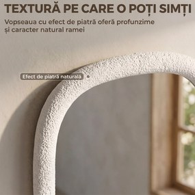 HOMCOM Oglindă de Perete Neregulată 60 cm, Oglindă de Baie cu Sticlă Securizată și Ramă cu Efect de Piatră, Alb | Aosom Romania