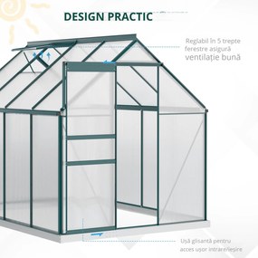 Outsunny Sera pentru plante din aluminiu kit sera de gradina walk-in din policarbonat cu ventilatie, Verde | Aosom Romania