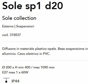 Pendul iluminat exterior decorativ IP44 Sole sp1 d20