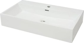 vidaXL Chiuvetă baie, orificiu robinet, ceramică, 76x42,5x14,5 cm, alb