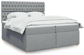 vidaXL Pat box spring cu saltea, gri deschis, 200x200 cm, textil