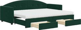 vidaXL Pat de zi cu extensie și sertare verde închis 80x200 cm catifea